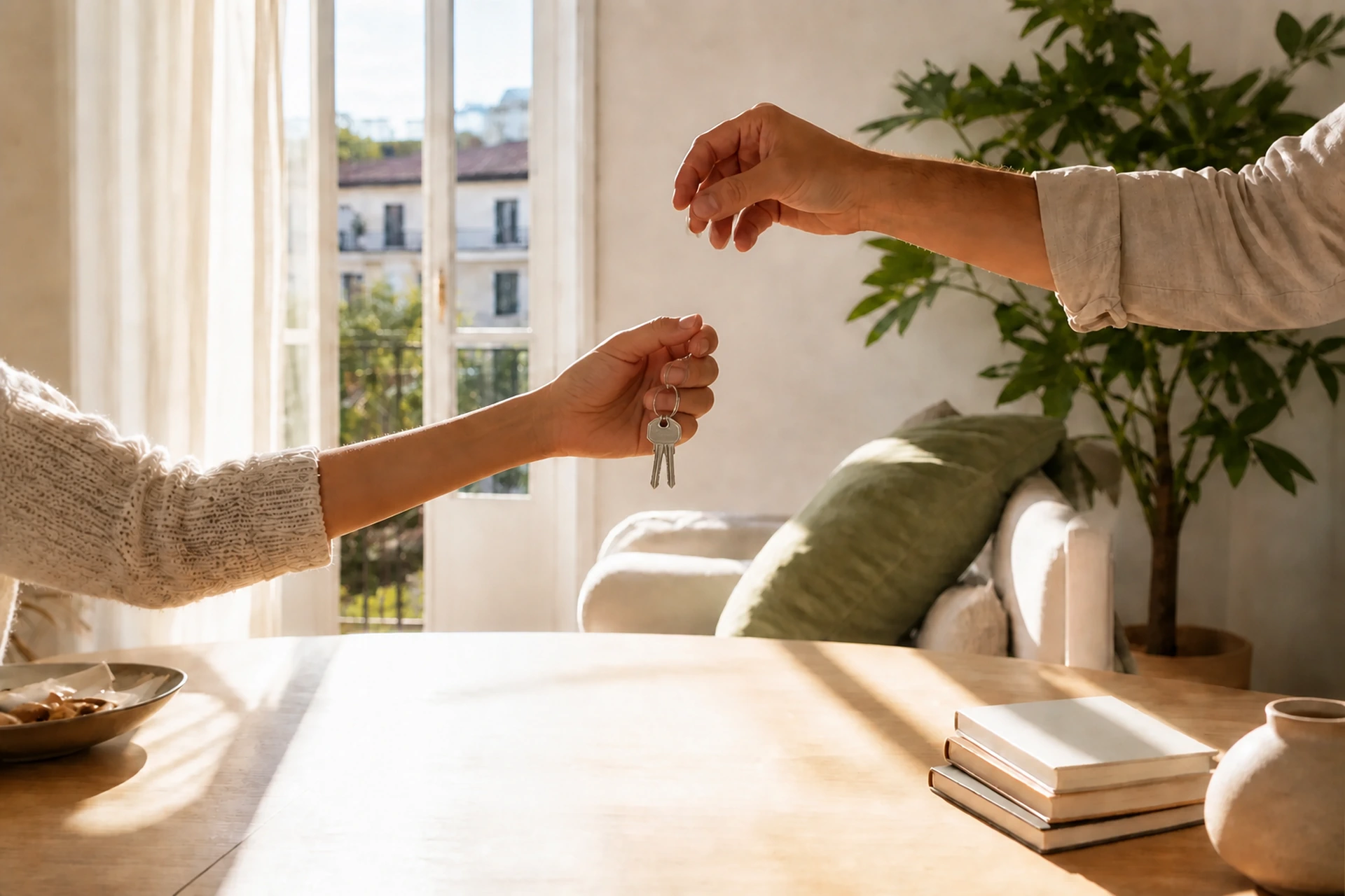 Una mano entrega las llaves de una casa a otra mano